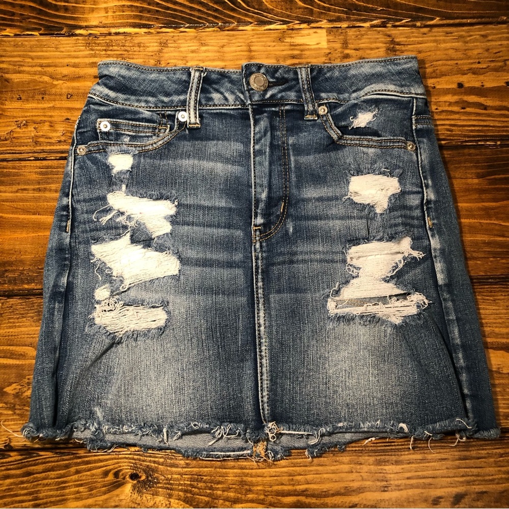 American Eagle Outfitters Distressed Denim Mini Skirt in Blue